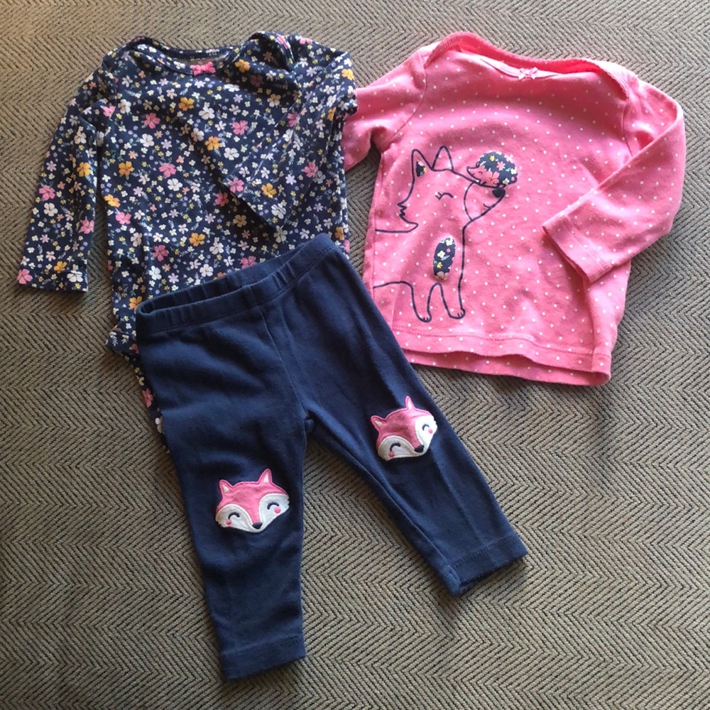 EUC, Carter’s Fox 3 piece set long sleeve 6M